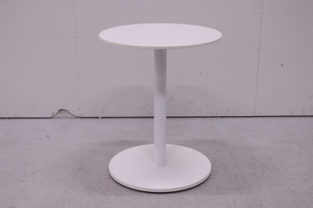 Pyöreä rullallinen pöytä, valkoinen Ø 60 cm Toimistoplus Käytetyt toimistokalusteet